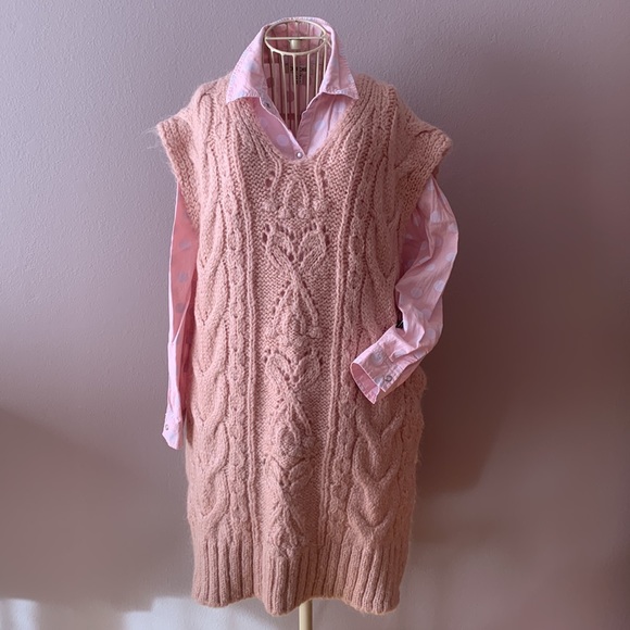 ZARA NWT 💕LONG CABLE KNIT VEST PINK - Picture 5 of 16